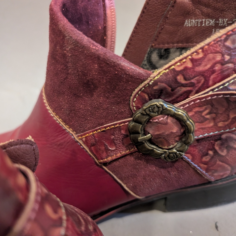L'ATISTE Burgundy & Patterned Ankle Booties - Picture 6 of 7